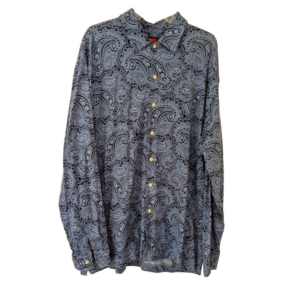 VTG Austin Reed London L S  Men's XL  Cotton Navy & Blue Paisley Bespoke Fit NWT